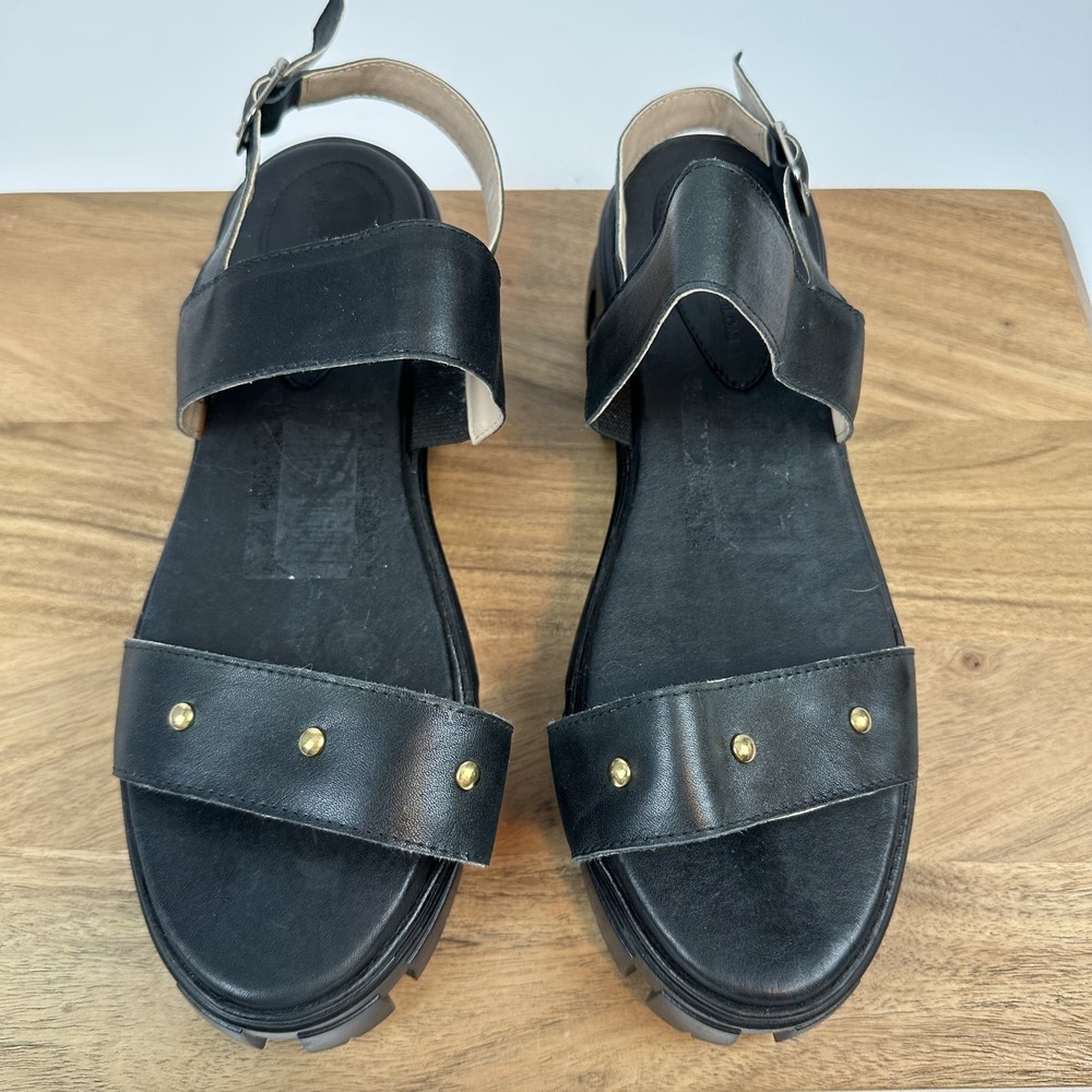 New Womens‎ Sandro Moscoloni Platform Lug Sole Black Leather Sandals Size 10.5 M